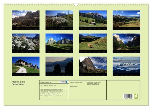 Produktbild: Alpe di Siusi - Seiser Alm (Wandkalender 2026 DIN A2 quer), CALVENDO Monatskalender
