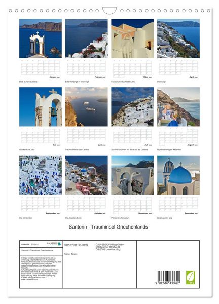 Produktbild: Santorin - Trauminsel Griechenlands (Wandkalender 2026 DIN A3 hoch), CALVENDO Monatskalender