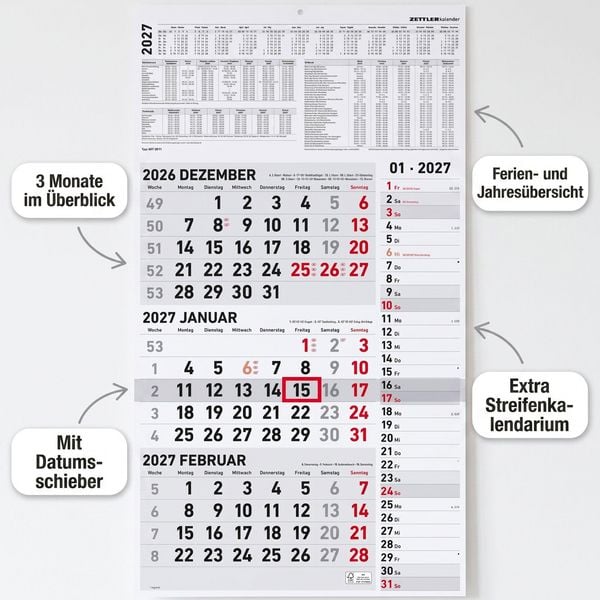 Produktbild: 3-Monatskalender Kombi 2027