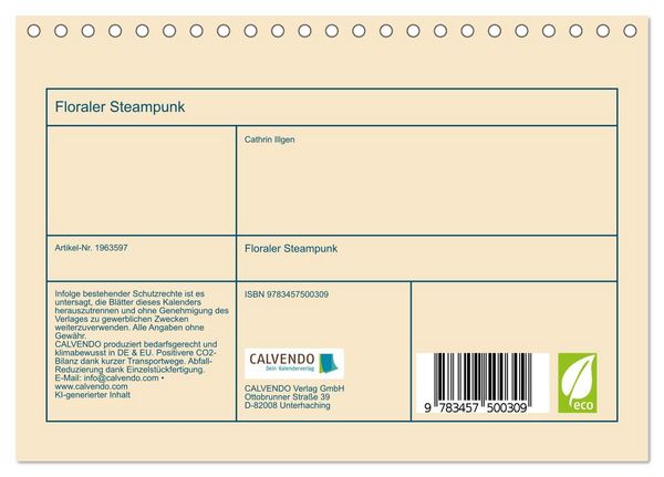 Produktbild: Floraler Steampunk (Tischkalender 2026 DIN A5 quer), CALVENDO Monatskalender