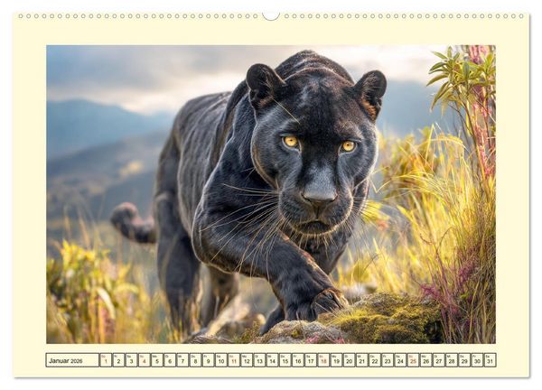 Produktbild: Schwarze Panther. Geheimnisvolle Schatten der Wildnis (Wandkalender 2026 DIN A2 quer), CALVENDO Monatskalender