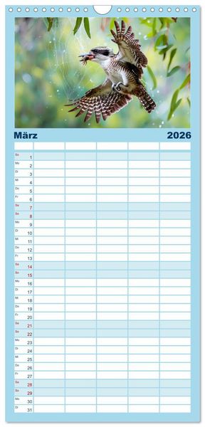 Produktbild: Familienplaner 2026 - Der Kookaburra - Im australischen Busch mit dem lachenden Hans mit 5 Spalten (Wandkalender, 21 x 45 cm) CALVENDO