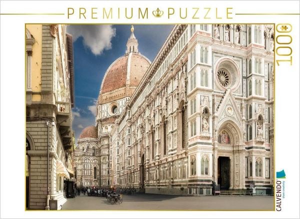 CALVENDO Puzzle Florenz: Die monumentale Kathedrale Santa Maria del Fiore mit der weltberühmten Brunelleschi-Kuppel und der filigranen Marmorfassade im strahlenden Tageslicht. | 1000 Teile Lege-Größe 64x48cm Foto-Puzzle für glückliche Stunden