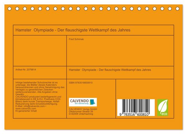 Produktbild: Hamster Olympiade - Der flauschigste Wettkampf des Jahres (Tischkalender 2026 DIN A5 quer), CALVENDO Monatskalender