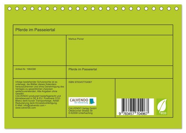 Produktbild: Pferde im Passeiertal (Tischkalender 2026 DIN A5 quer), CALVENDO Monatskalender
