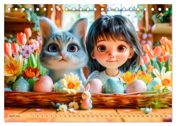 Produktbild: Lina und die Katzen - Magische Abenteuer in niedlichen Szenen (Tischkalender 2026 DIN A5 quer), CALVENDO Monatskalender