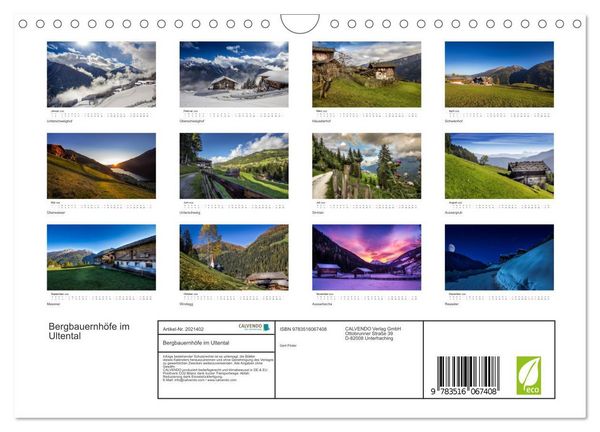 Produktbild: Bergbauernh&ouml;fe im Ultental (Wandkalender 2026 DIN A4 quer), CALVENDO Monatskalender