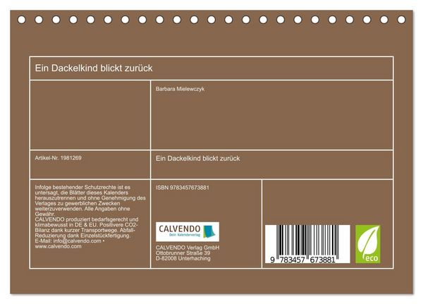 Produktbild: Ein Dackelkind blickt zur&uuml;ck (Tischkalender 2026 DIN A5 quer), CALVENDO Monatskalender