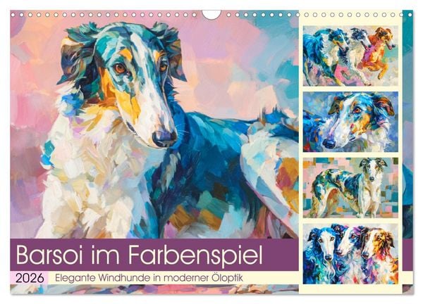 Produktbild: Barsoi im Farbenspiel. Elegante Windhunde in moderner &Ouml;loptik (Wandkalender 2026 DIN A3 quer), CALVENDO Monatskalender