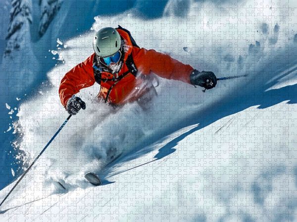 Produktbild: CALVENDO Puzzle Skifahren durch den Tiefschnee | 1000 Teile Lege-Gr&ouml;&szlig;e 64x48cm Foto-Puzzle f&uuml;r gl&uuml;ckliche Stunden