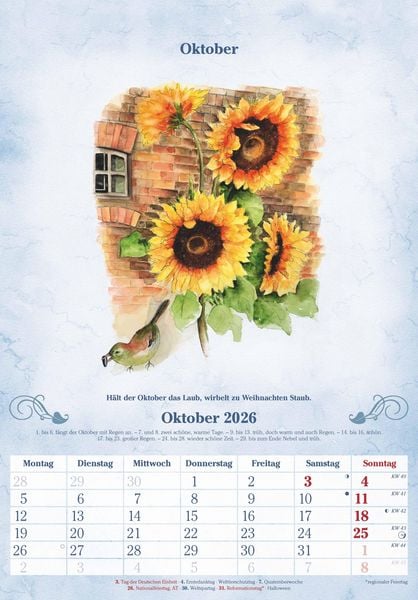 Produktbild: 100-jähriger Kalender 2026 - Bildkalender 23,7x34 cm - mit Wetterprognosen, Bauernregeln und liebevollen Illustrationen - Wandkalender - Alpha Edition
