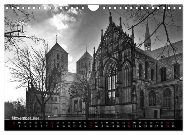 Produktbild: M&uuml;nster in schwarz-wei&szlig; gesehen (Wandkalender 2026 DIN A4 quer), CALVENDO Monatskalender