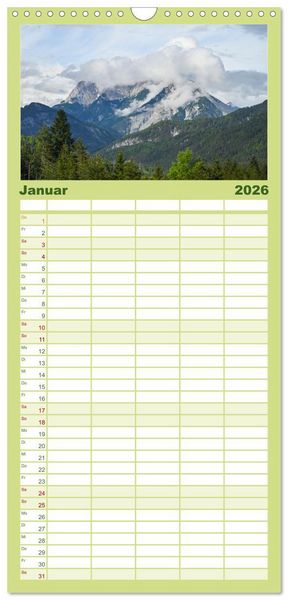 Produktbild: Familienplaner 2026 - Alpenwelten-Zwischen Wetterstein und Karwendel mit 5 Spalten (Wandkalender, 21 x 45 cm) CALVENDO