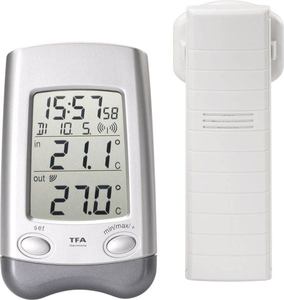 TFA Dostmann Wave Funk-Thermometer Silber