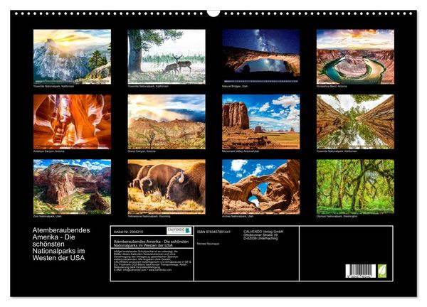 Produktbild: Atemberaubendes Amerika - Die sch&ouml;nsten Nationalparks im Westen der USA (Wandkalender 2026 DIN A2 quer), CALVENDO Monatskalender