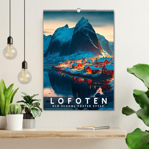 Produktbild: Lofoten - Old School Poster Style (Wandkalender 2026 DIN A2 hoch), CALVENDO Monatskalender
