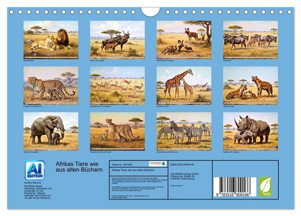 Produktbild: Afrikas Tiere wie aus alten B&uuml;chern (Wandkalender 2027 DIN A4 quer), CALVENDO Monatskalender