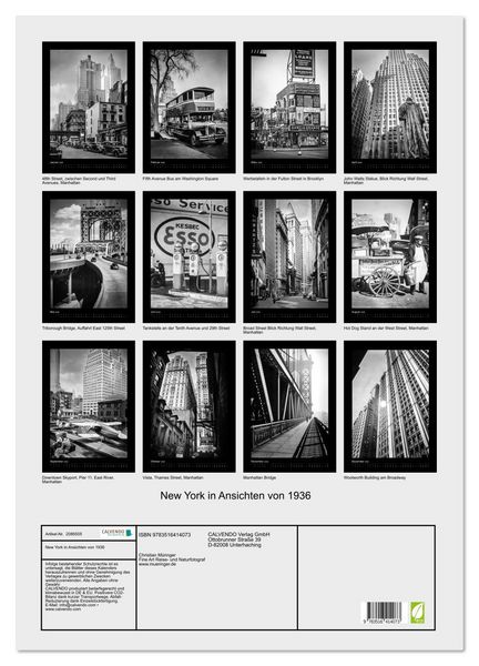 Produktbild: New York in Ansichten von 1936 (Wandkalender 2026 DIN A2 hoch), CALVENDO Monatskalender