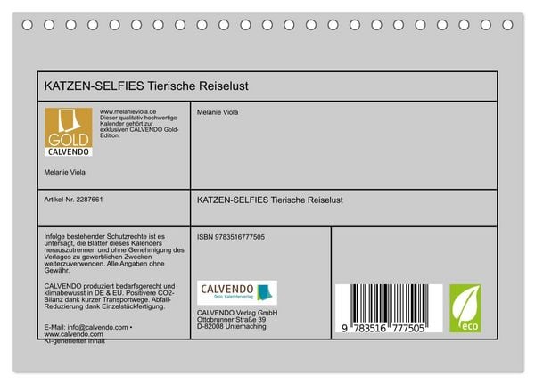 Produktbild: KATZEN-SELFIES Tierische Reiselust (Tischkalender 2027 DIN A5 quer), CALVENDO Monatskalender