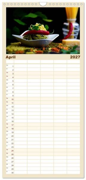 Produktbild: Familienplaner 2027 - Pasta Kreationen mit 5 Spalten (Wandkalender, 21 x 45 cm) CALVENDO