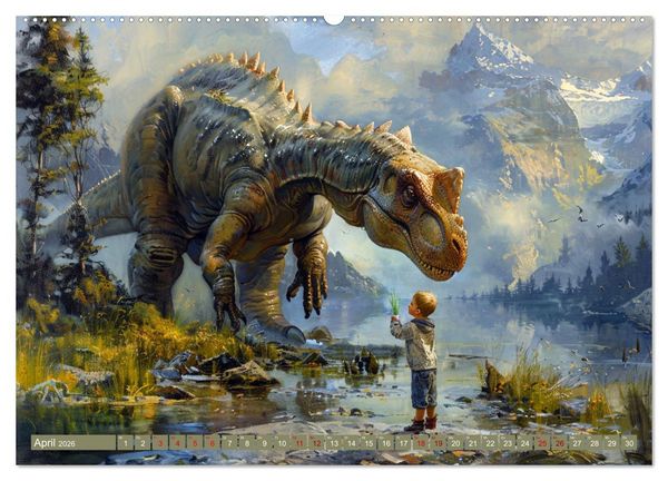 Produktbild: Meine Freunde sind Dinosaurier (hochwertiger Premium Wandkalender 2026 DIN A2 quer), Kunstdruck in Hochglanz