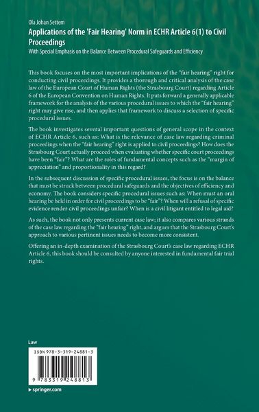 Produktbild: Applications of the 'Fair Hearing' Norm in ECHR Article 6(1) to Civil Proceedings