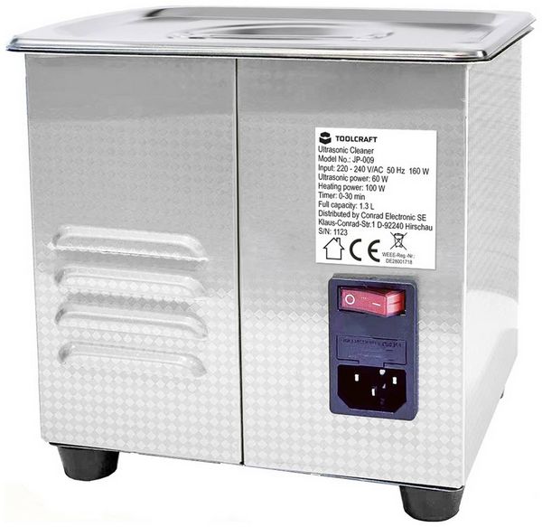 Produktbild: TOOLCRAFT USC-130 Ultraschallreiniger Schmuck, B&uuml;robedarf, Werkstatt 160 W 1.3 l mit Heizung, mit Reinigungskorb