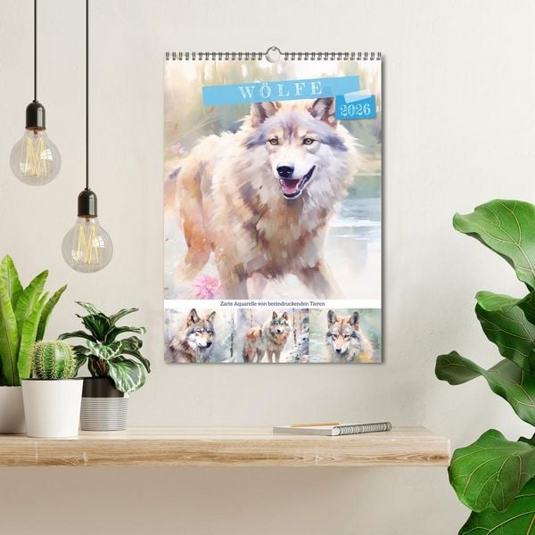 Produktbild: W&ouml;lfe. Zarte Aquarelle von beeindruckenden Tieren (Wandkalender 2026 DIN A3 hoch), CALVENDO Monatskalender