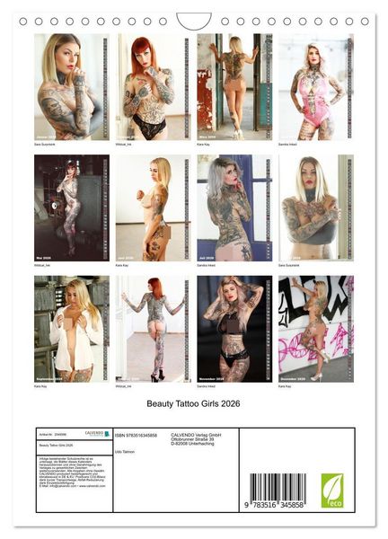 Produktbild: Beauty Tattoo Girls 2026 (Wandkalender 2026 DIN A4 hoch), CALVENDO Monatskalender