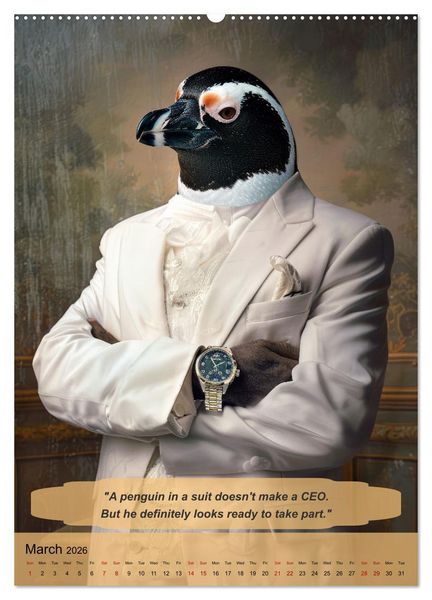 Produktbild: Funny manager wisdom from animals (High Quality Premium Wall Calendar 2026 DIN A2 portrait),CALVENDO 12 Month Wall Calendar