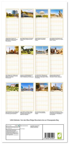 Produktbild: Familienplaner 2026 - USA Ostk&uuml;ste. Von den Blue Ridge Mountains bis zur Chesapeake Bay mit 5 Spalten (Wandkalender, 21 x 45 cm) CALVENDO