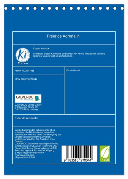 Produktbild: Freeride Adrenalin (Tischkalender 2026 DIN A5 hoch), CALVENDO Monatskalender