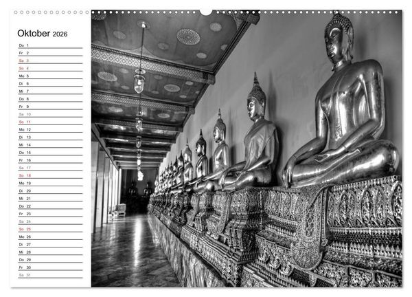 Produktbild: Bangkok Impressionen in Schwarz Wei&szlig; (hochwertiger Premium Wandkalender 2026 DIN A2 quer), Kunstdruck in Hochglanz
