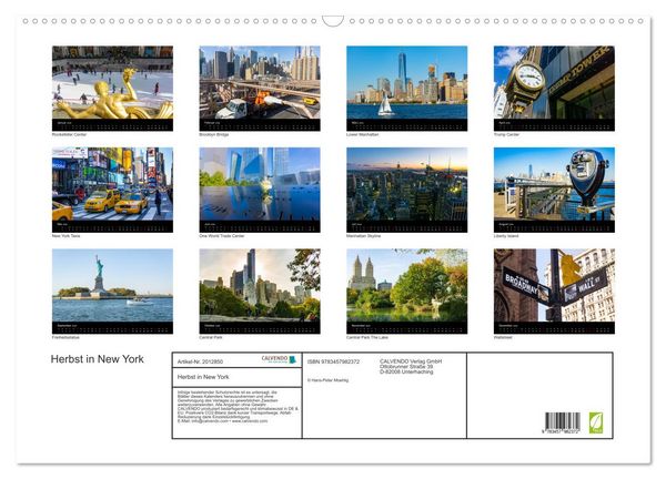 Produktbild: Herbst in New York (Wandkalender 2026 DIN A2 quer), CALVENDO Monatskalender