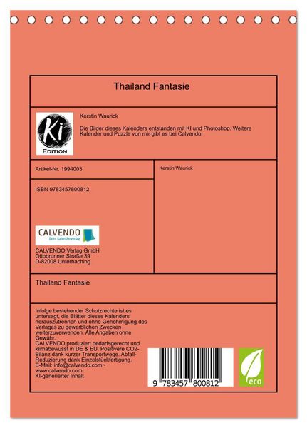 Produktbild: Thailand Fantasie (Tischkalender 2026 DIN A5 hoch), CALVENDO Monatskalender