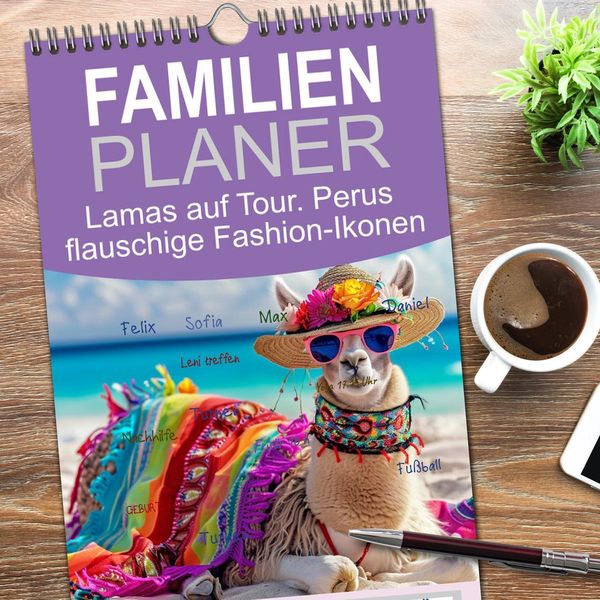 Produktbild: Familienplaner 2026 - Lamas auf Tour. Perus flauschige Fashion-Ikonen mit 5 Spalten (Wandkalender, 21 x 45 cm) CALVENDO