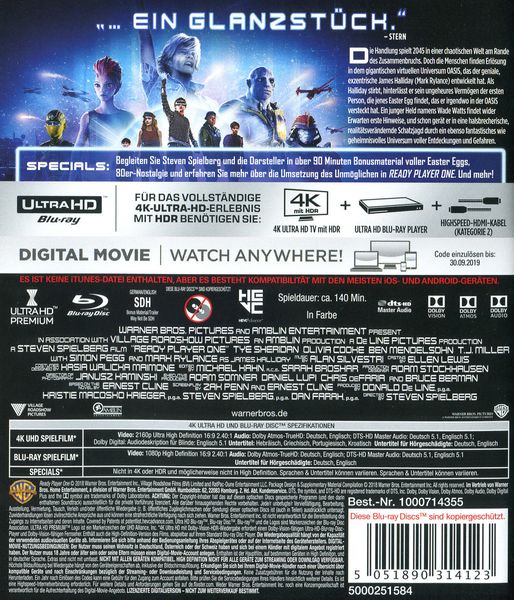 Produktbild: Ready Player One (4K Ultra HD) (+ Blu-ray 2D)