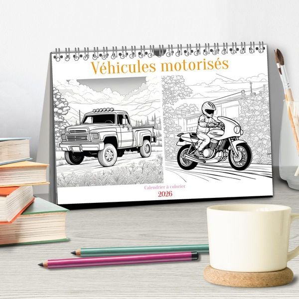 Produktbild: V&eacute;hicules motoris&eacute;s (Calendrier de bureau 2026 DIN A5 vertical), CALVENDO calendrier mensuel