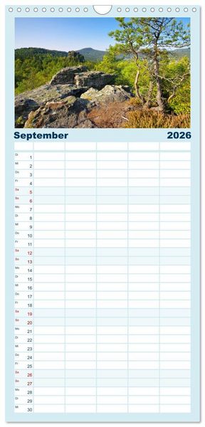Produktbild: Familienplaner 2026 - Zittauer Gebirge - Deutschlands kleinstes Mittelgebirge mit 5 Spalten (Wandkalender, 21 x 45 cm) CALVENDO