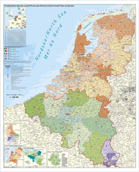 Produktbild: Benelux-L&auml;nder Postleitzahlen. Wandkarte Poster