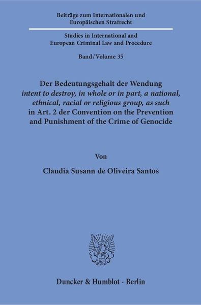 Produktbild: Oliveira Santos: Bedeutungsgehalt/Wendung intent to destroy