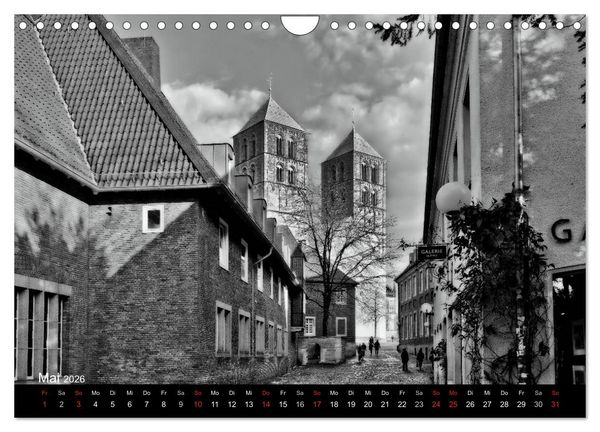 Produktbild: M&uuml;nster in schwarz-wei&szlig; gesehen (Wandkalender 2026 DIN A4 quer), CALVENDO Monatskalender