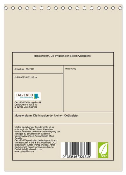 Produktbild: Monsteralarm. Die Invasion der kleinen Qu&auml;lgeister (Tischkalender 2026 DIN A5 hoch), CALVENDO Monatskalender