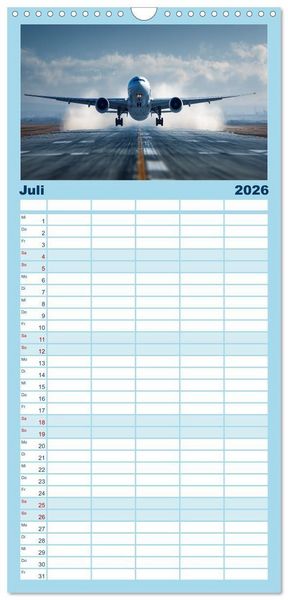 Produktbild: Familienplaner 2026 - Flugzeuge hautnah - Flugzeugkalender f&uuml;r Flugzeugliebhaber mit 5 Spalten (Wandkalender, 21 x 45 cm) CALVENDO
