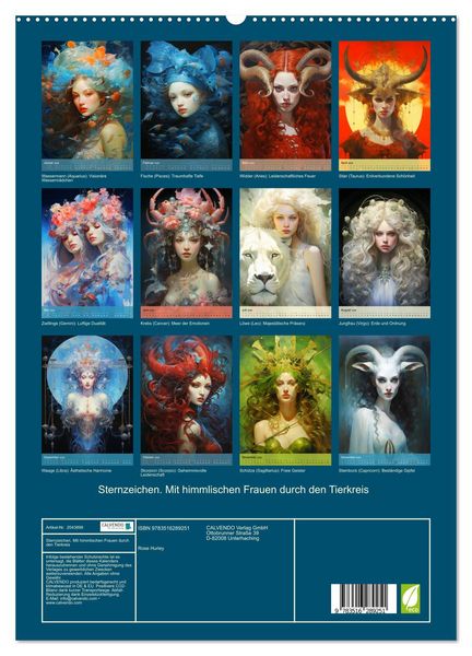 Produktbild: Sternzeichen. Mit himmlischen Frauen durch den Tierkreis (hochwertiger Premium Wandkalender 2026 DIN A2 hoch), Kunstdruck in Hochglanz