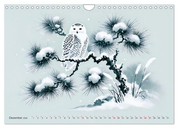 Produktbild: Federleicht - Vogelwelt im Stile asiatischer Tuschmalerei (Wandkalender 2026 DIN A4 quer), CALVENDO Monatskalender
