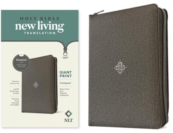 NLT Compact Giant Print Zipper Bible, Filament Enabled (Leatherlike, Woven Cross Gray, Red Letter), Gebundene Ausgabe von New Living Translation,