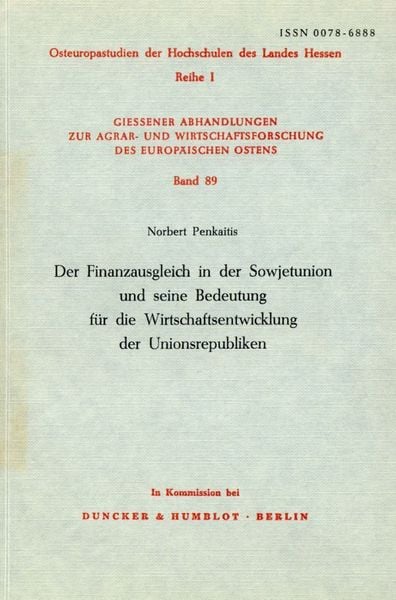 Produktbild: Der Finanzausgleich in der Sowjetunion und seine Bedeutung f&uuml;r die Wirtschaftsentwicklung der Unionsrepubliken.