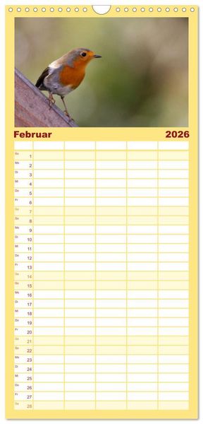 Produktbild: Familienplaner 2026 - Rotkehlchen - Fotografiert von Ostfriesenfotografie mit 5 Spalten (Wandkalender, 21 x 45 cm) CALVENDO
