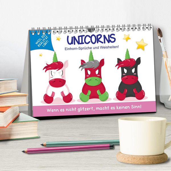 Produktbild: Unicorns. Einhorn-Spr&uuml;che und Weisheiten! (Tischkalender 2026 DIN A5 quer), CALVENDO Monatskalender